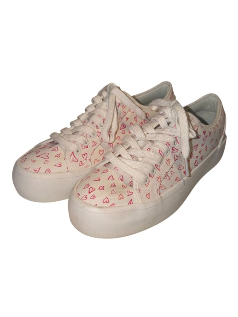 Joie Red Heart Pattern Platform Chunky Canvas Sneakers Size 7.5